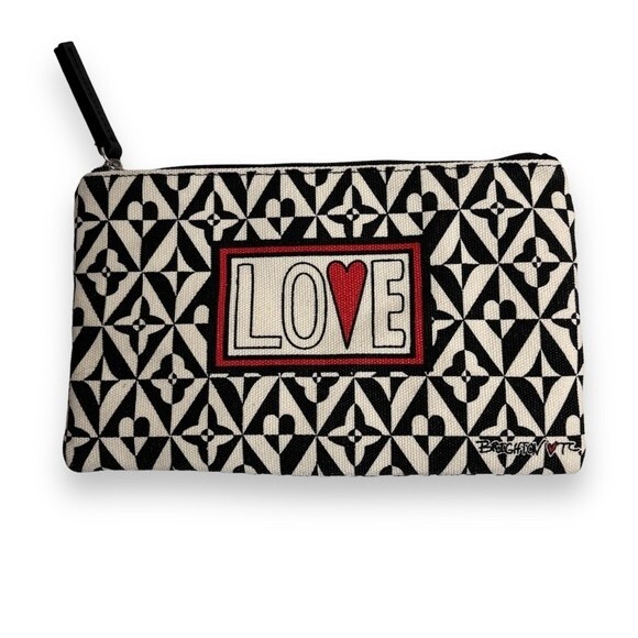 Brighton Jewelry Makeup Heavy Canvas Zipper Top LOVE Pouch Bag 9 X 5.5 Hearts - Picture 1 of 8